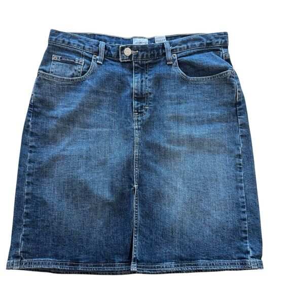 Calvin Klein Vtg. Y2k Denim Pencil Skirt Women's Size 10 Pockets Front Slit EUC - Picture 1 of 13